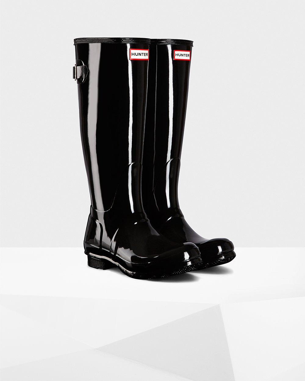 Women Hunter Original Back Adjustable Gloss | Tall Rain Boots Black | NZ-71902-TOSN